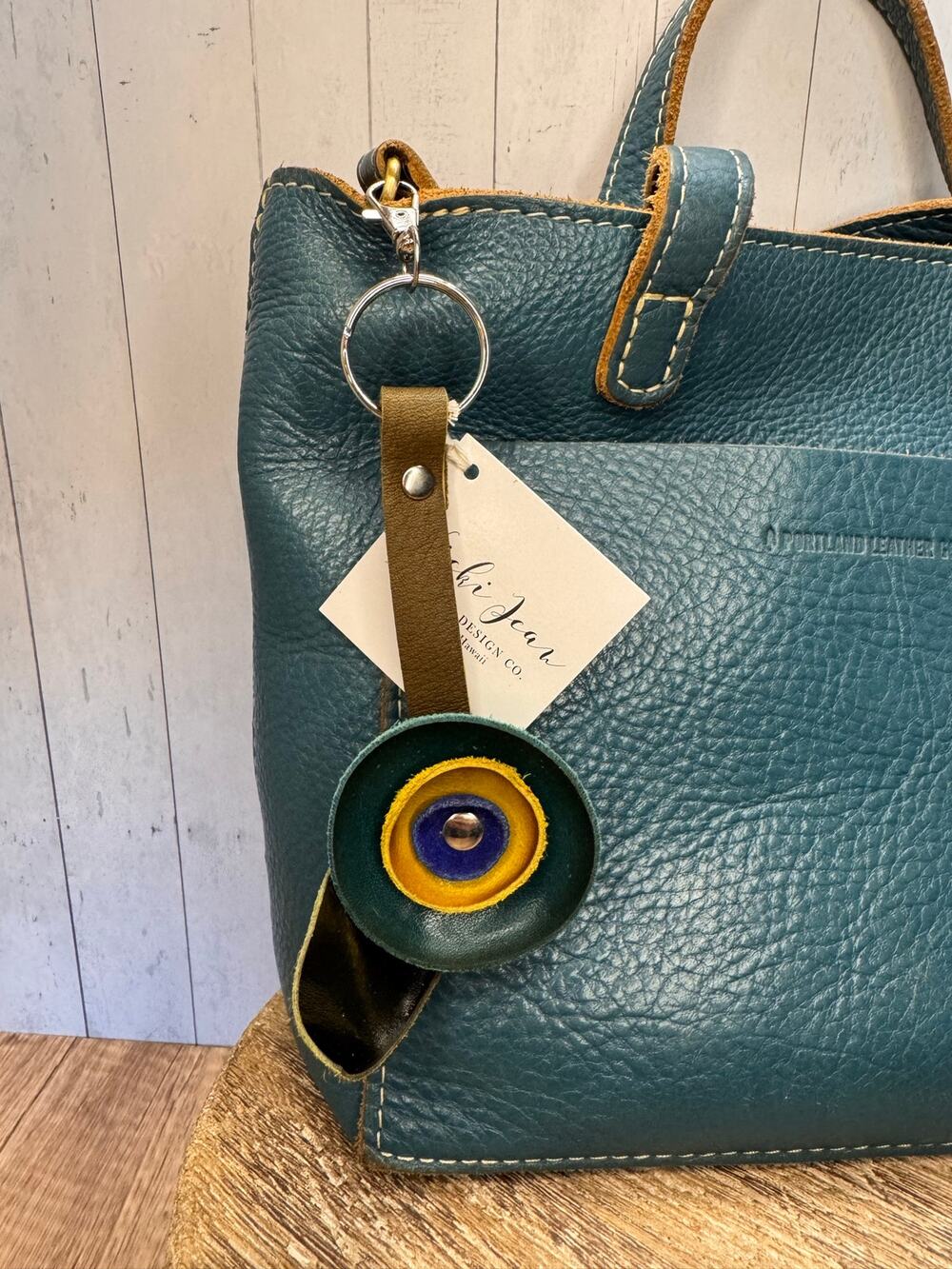 Genuine Leather Round Flower Purse Charm Blue Lime Dark Blue Boho Bag Charm